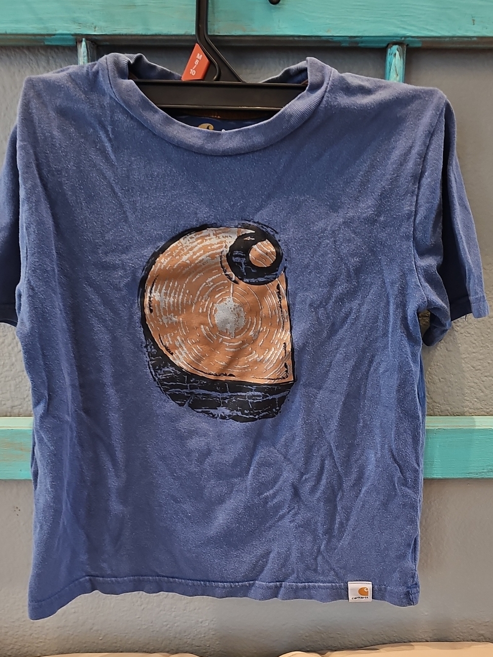 Carhartt Blue Short Sleeve Tee with Brown & Black Graphic
